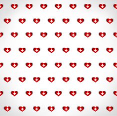 Seamless patriotic background with a Switzerland flag glossy heart shapes