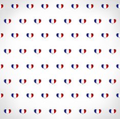 Seamless patriotic background with a France flag glossy heart shapes