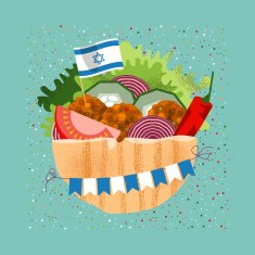Falafel with the Israeli flag and garland for independence day