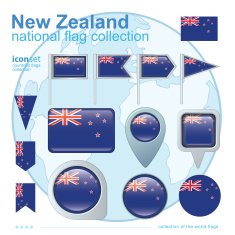 Flag of New Zealand icon collection vector illustration