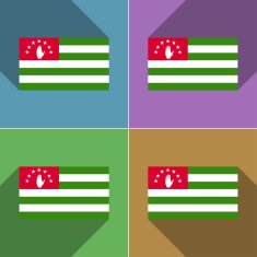 Flags Abkhazia Set of colors flat design and long shadows