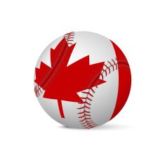 Baseball with flag of Canada isolated on white