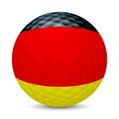 Golf ball with flag of Germany isolated on white