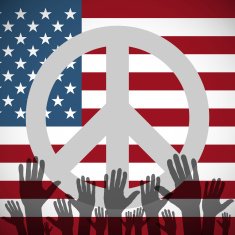 Illustration long USA flag icon with peace sign