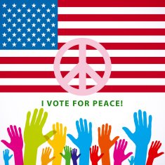 Illustration long USA flag icon with peace sign N2