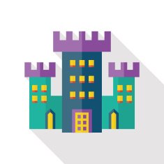 Building castle flat icon with long shadow N4