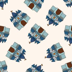 castle cartoon seamless pattern background N25