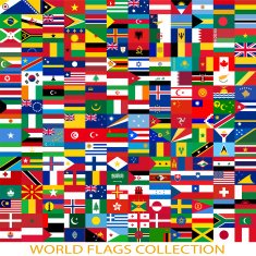 Flags of the world and map on white background Vector