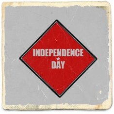 Independence day white stamp text on red background