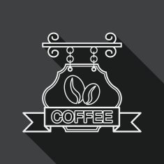 Coffee shop signs flat icon with long shadow line