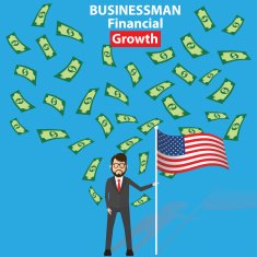American and businessman on blue background clean vector