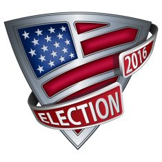 Shield with flag of the United States and inscription Election