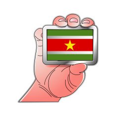hand holding Suriname flag
