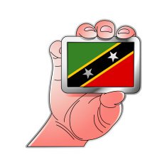 hand holding Saint Kitts & Nevis flag