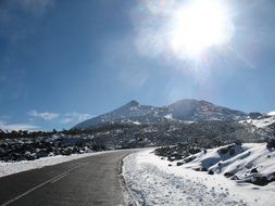 road to mountain taide at sunny winter day, spain, canary islands, tenerife