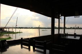 seafront cafe in Bangkok at dusk