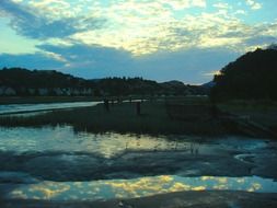 clouds reflected in water at dusk