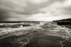 panoramic view of a stormy surf on the ocean