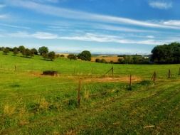 fences in green fields on a farm, france