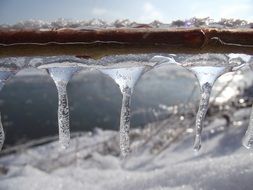Macro photo with the frozen water in winter