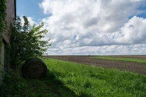 landscape of plough-land in sunny summer day