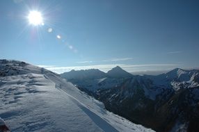 bright sun over the winter Tatras