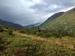 mountain landscape in the background of the cloudy sky