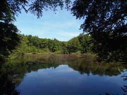 lake with trees mirrored in it, hungen