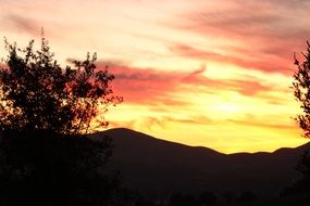 bright colors of sunset over the mountains