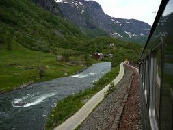 view from the train on the picturesque nature of norway