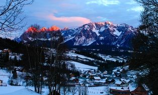 Sunrise over the winter Alps