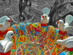 Colorful decorative birdbath