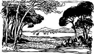 Colourless illustration of countryside
