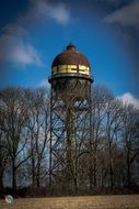 water tower in bared trees