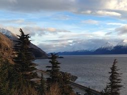view of the lake on a background of picturesque mountains, canada