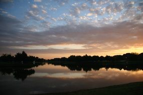 Landscape of lake at the sunset light