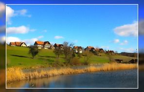 village landscape nature lake