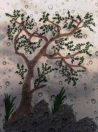 tree on rainy weather, digital art