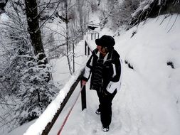 woman in the winter forest