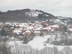 winter village in snow panorama