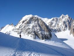 man against the backdrop of snow-capped peaks of the Alps