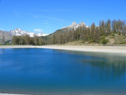 landscape of a blue mountain lake