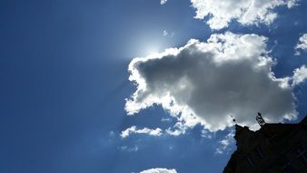 sun behind a cloud in the blue sky