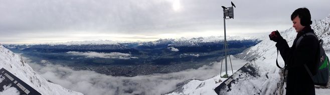 tourist on the mountain near innsbruck