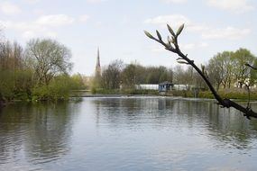 st elphin church at mersey river, spring landscape, uk, england, warrington