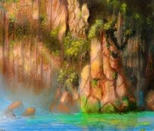 Colorful water near rocks