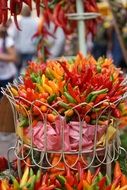 multicolored pepperoni in a basket