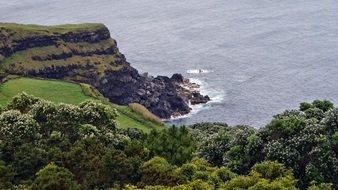 panoramic view of the green coast of the azores