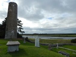 clouds over Clonmacnoise monastery in Ireland