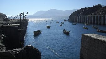 fishing boats in bay, seascape